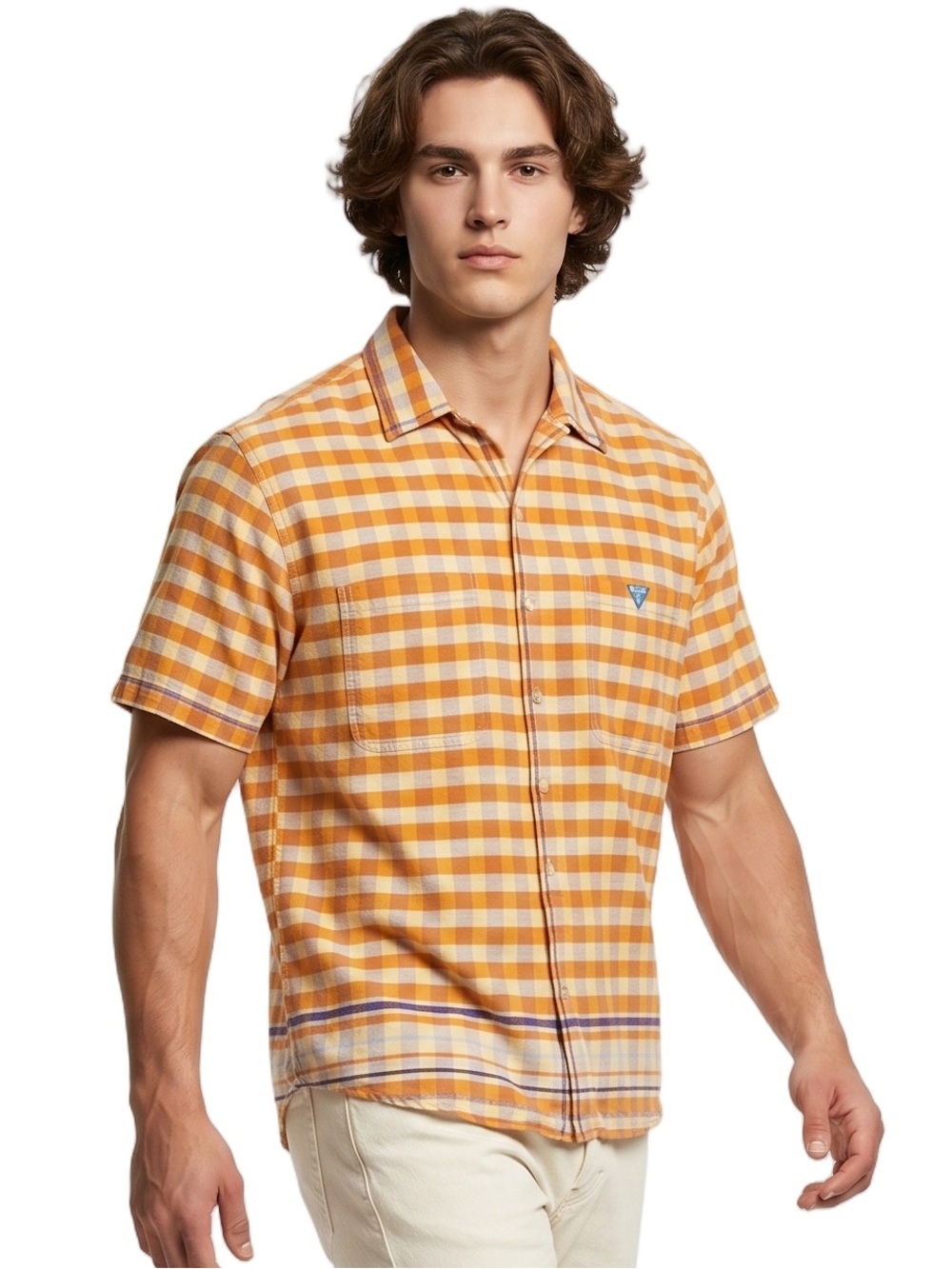 PACOVintage Y2K Orange Plaid Short Sleeve Button Front Shirt Men's Size XXL